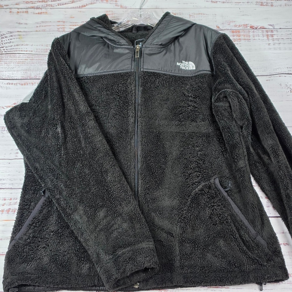 The North Face Osito Hooded Fleece Jacket Womens Large Black Excellent Softshell